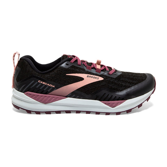 Women's Brooks Cascadia 15, Black/Ebony/Coral Cloud, 10.5 D Wide